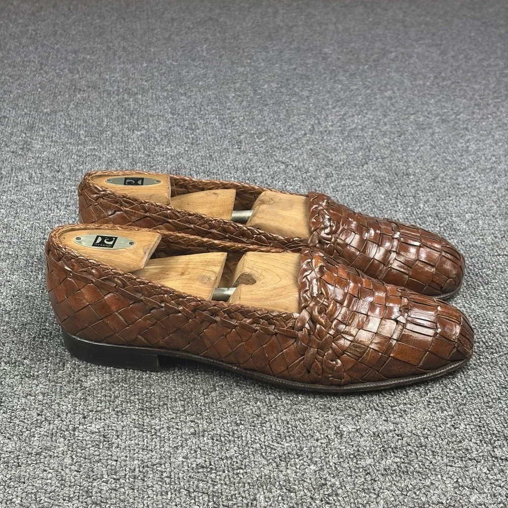 Moreschi Woven Leather Loafers Mens 10 Brown Handmade Italy Basket Weave Slip On